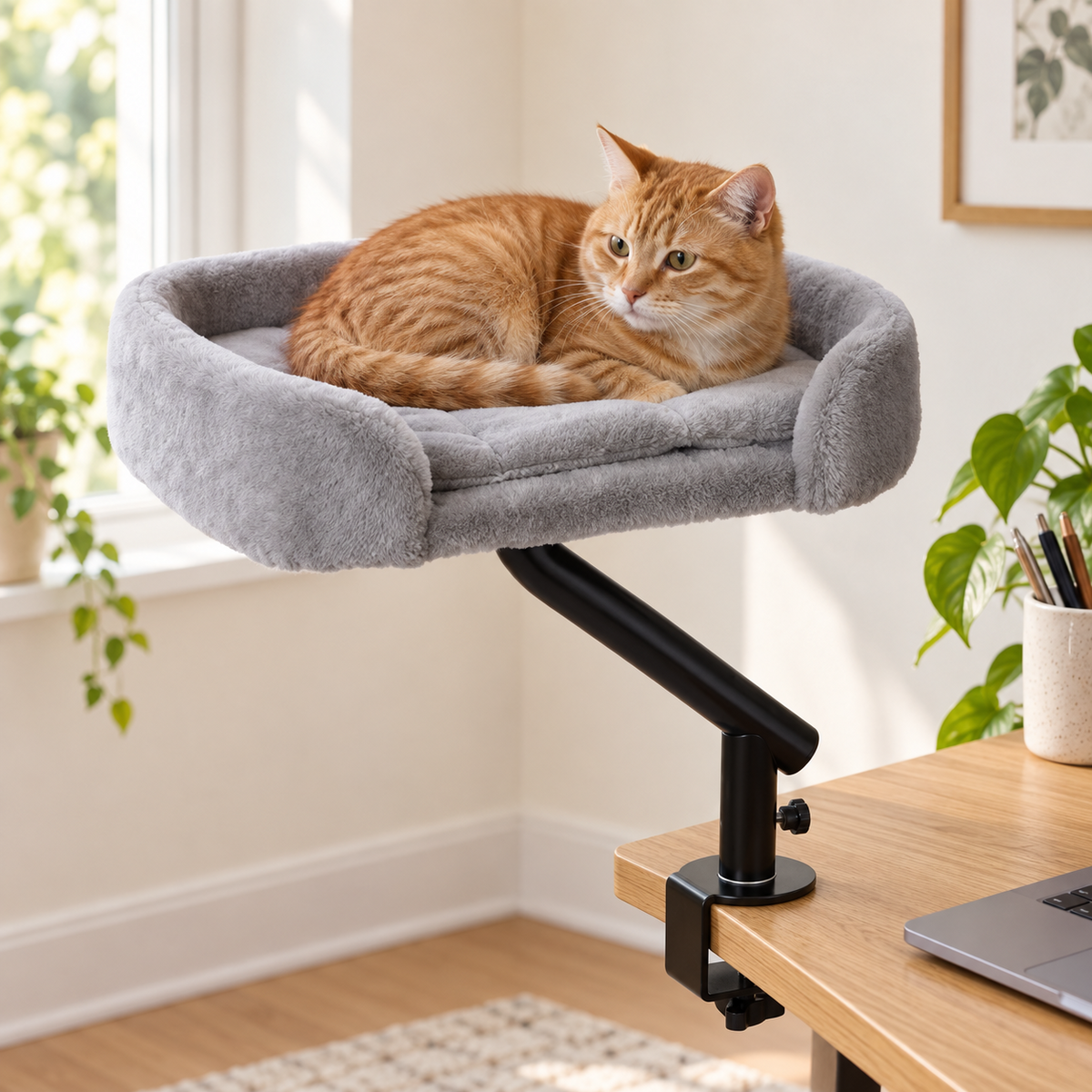 Hamac de bureau Ronron gris avec un chat roux