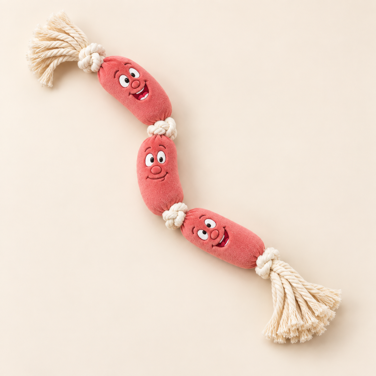 Jouet Saucisse Rigolote en peluche rose avec corde