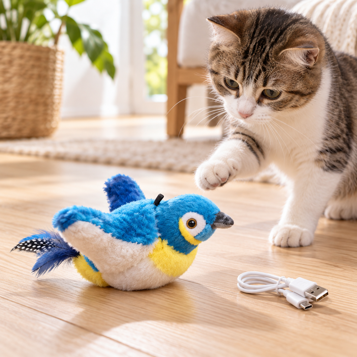 Oiseau interactif USB pour chat, modèle Oiseau bleu
