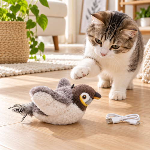 Oiseau interactif USB pour chat, modèle Oiseau gris