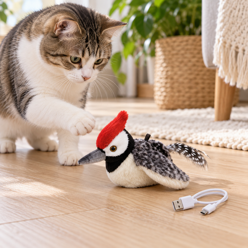 Oiseau interactif USB pour chat, modèle Pic rouge